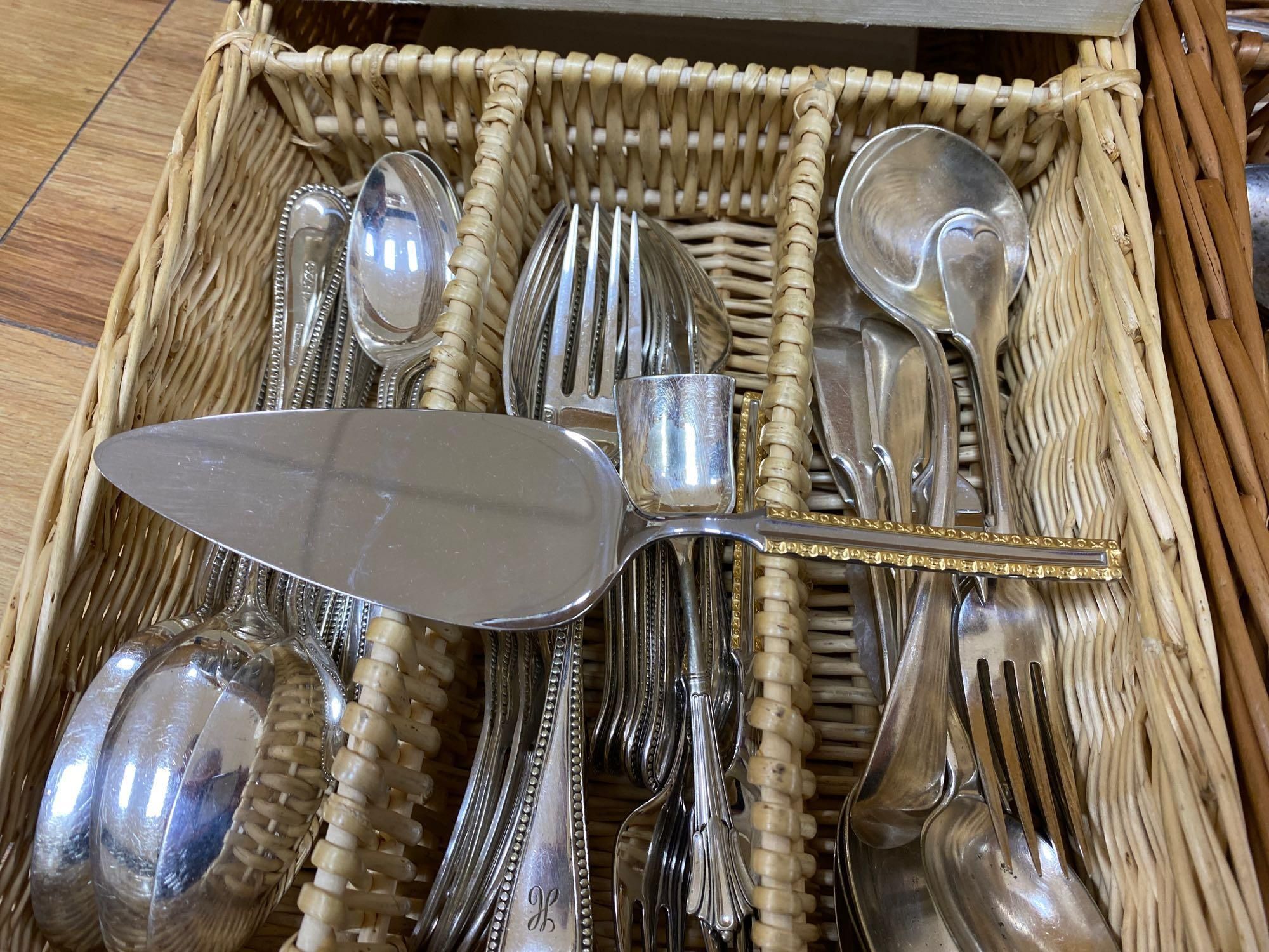 A quantity of silver plated flatware, including bead pattern